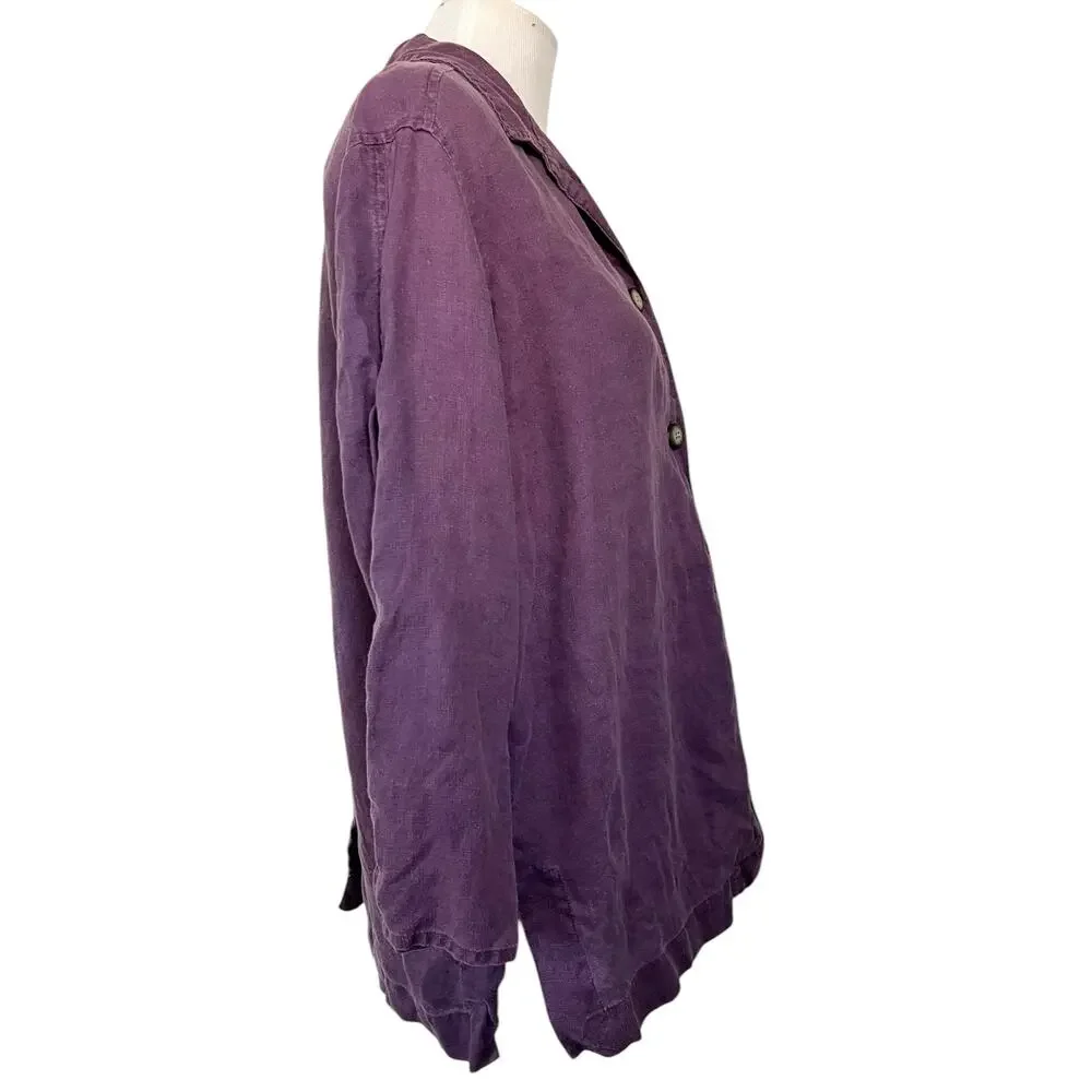 J. JILL 100% Linen Tunic Top Button Front Long Sleeve Purple Women's Sz 4 Petite